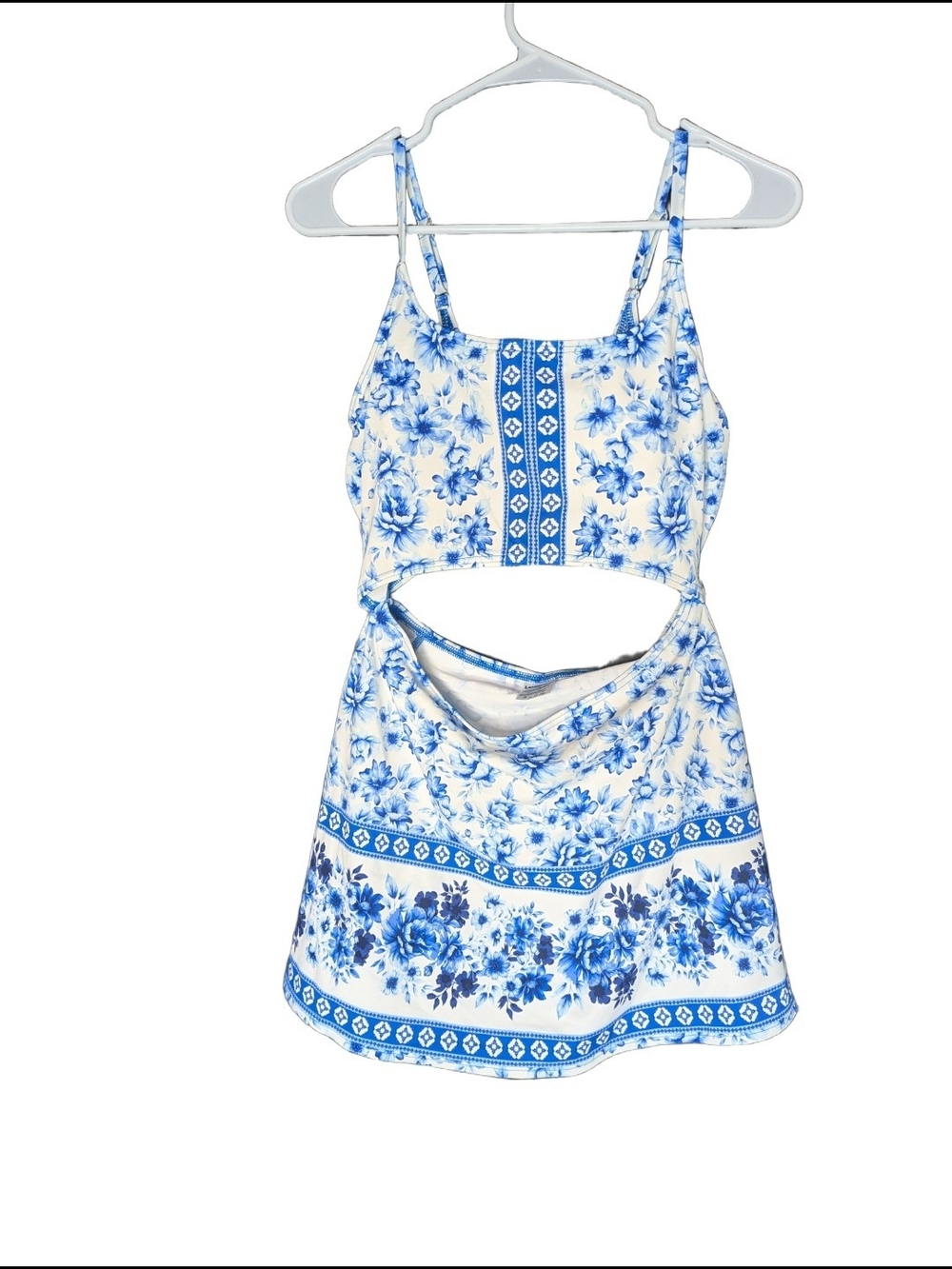 Lands' End Blue and White Floral One-Piece Swimdress